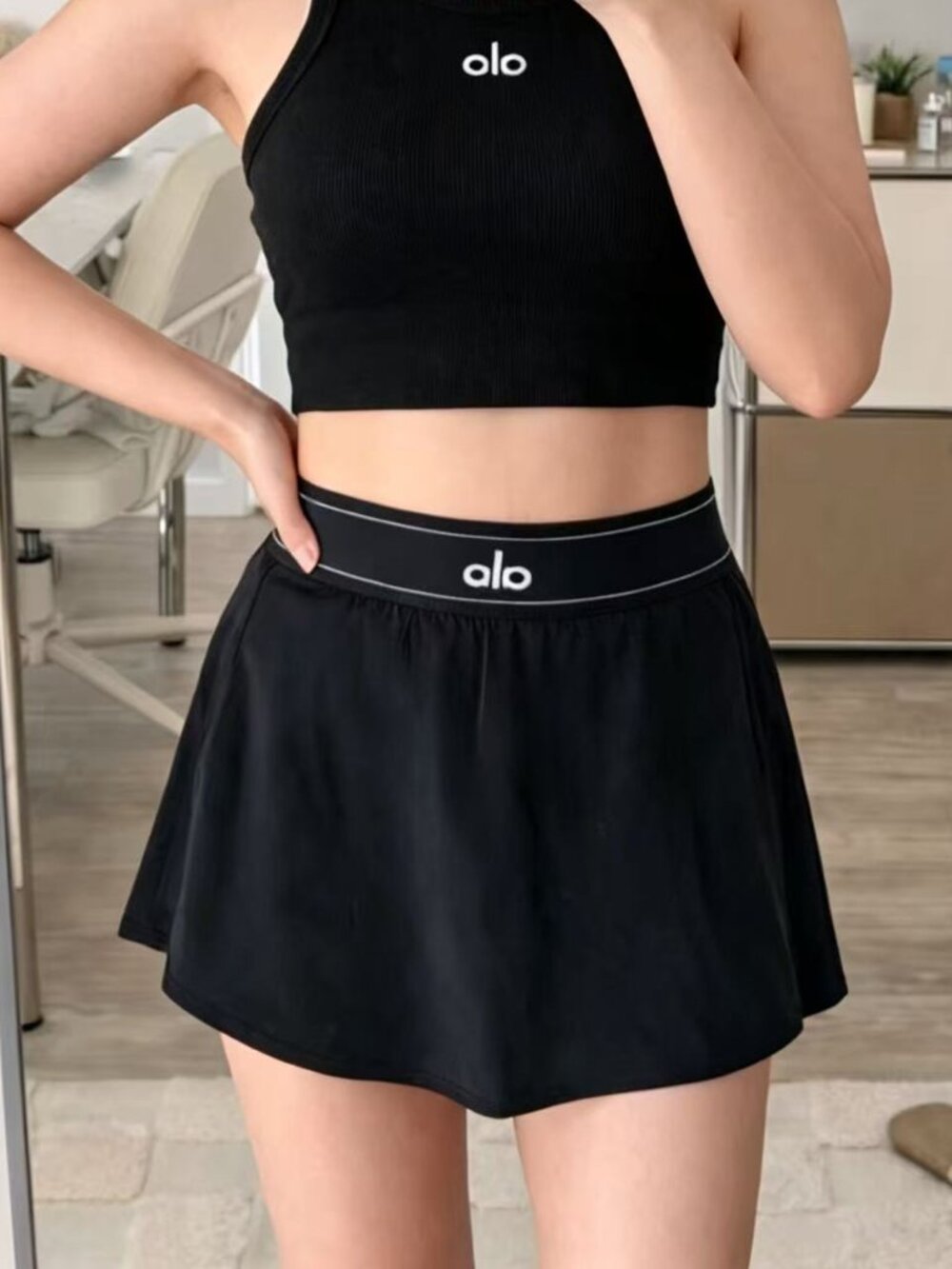 ALO Yoga🚵‍♀️Women’s Match Point Tennis Skirt Black Cute & Sport✨Girly Style